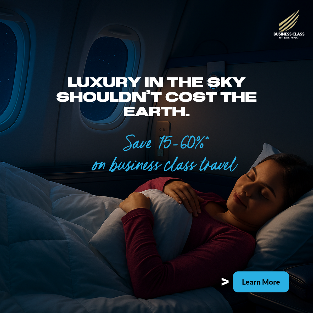 Business Class: Luxury in the sky shouldn't cost the earth. Promotional savings of 15–60% on business class travel; terms apply.